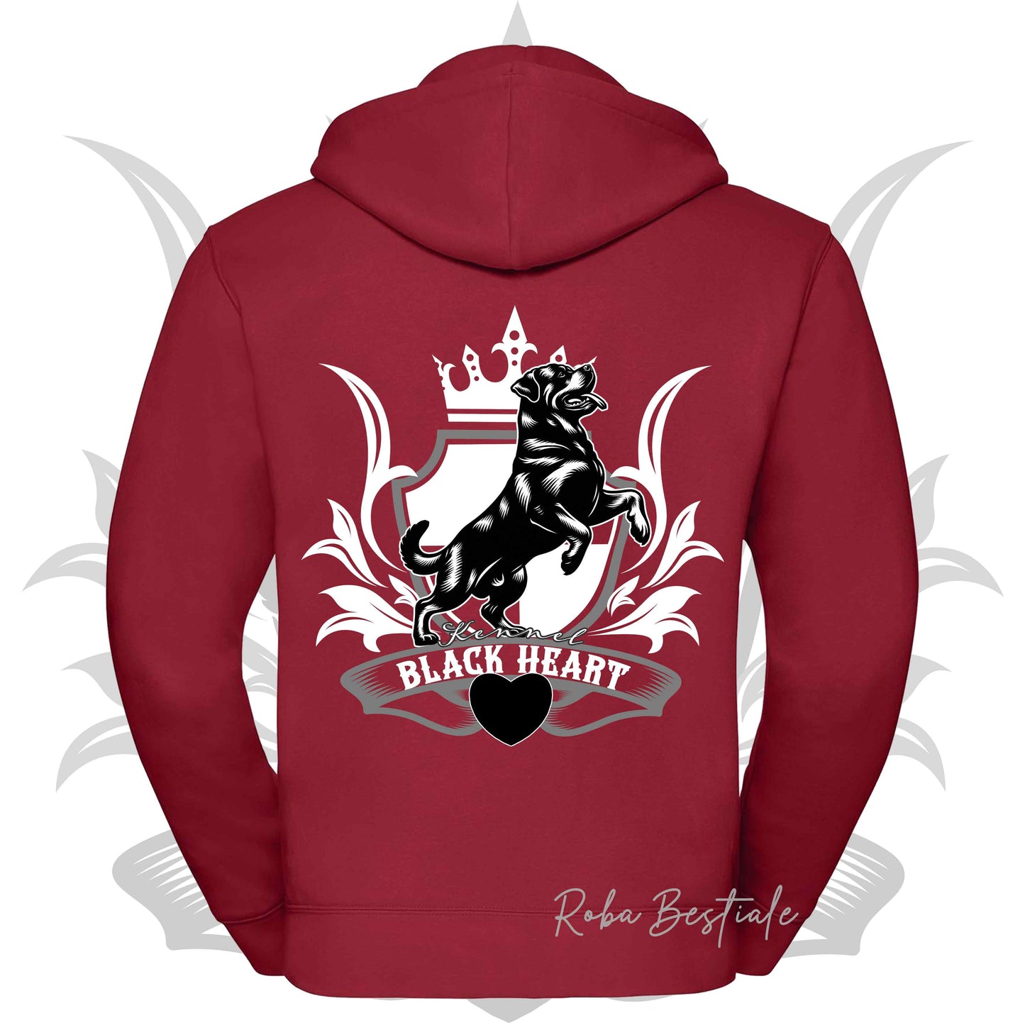 Felpa BLACK HEART Kennel - ROSSA - Felpata, Con Cappuccio e Full Zip, Uomo o Donna - dalla XS alla 5XL