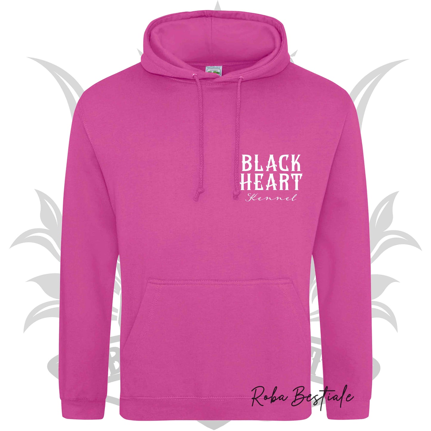 Felpa BLACK HEART Kennel - Tanti toni di ROSA! Felpata internamente, con Cappuccio - dalla XS alla 5XL