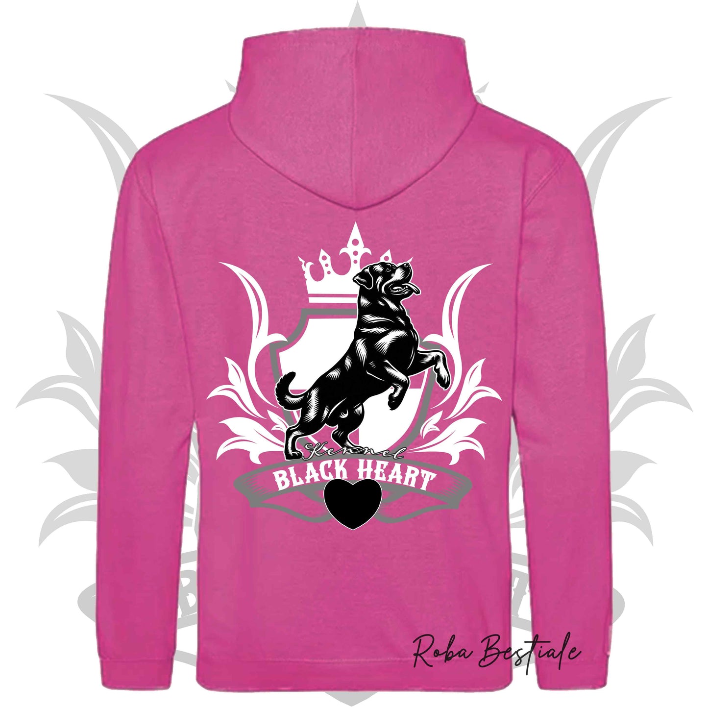 Felpa BLACK HEART Kennel - Tanti toni di ROSA! Felpata internamente, con Cappuccio - dalla XS alla 5XL