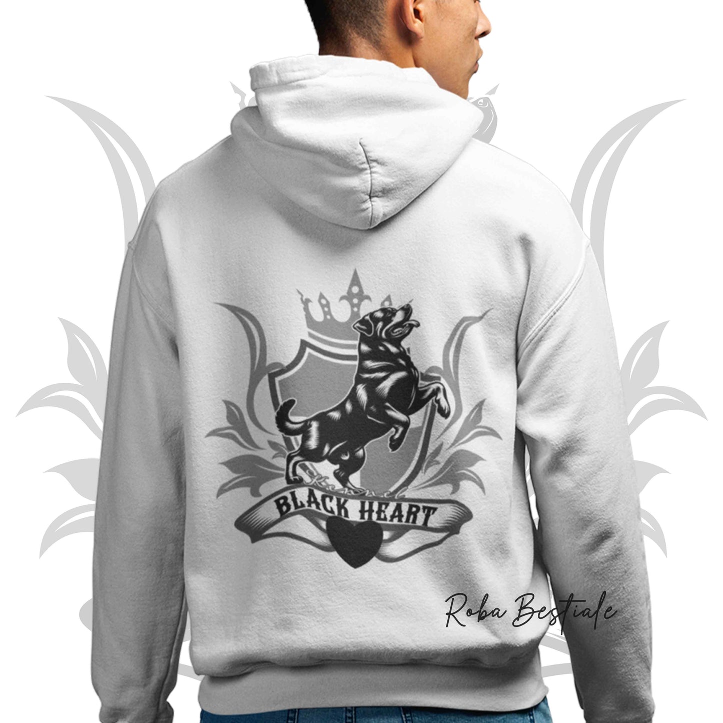 Felpa BLACK HEART Kennel - BIANCA - Felpata, Con Cappuccio e Full Zip, Uomo o Donna - dalla XS alla 5XL