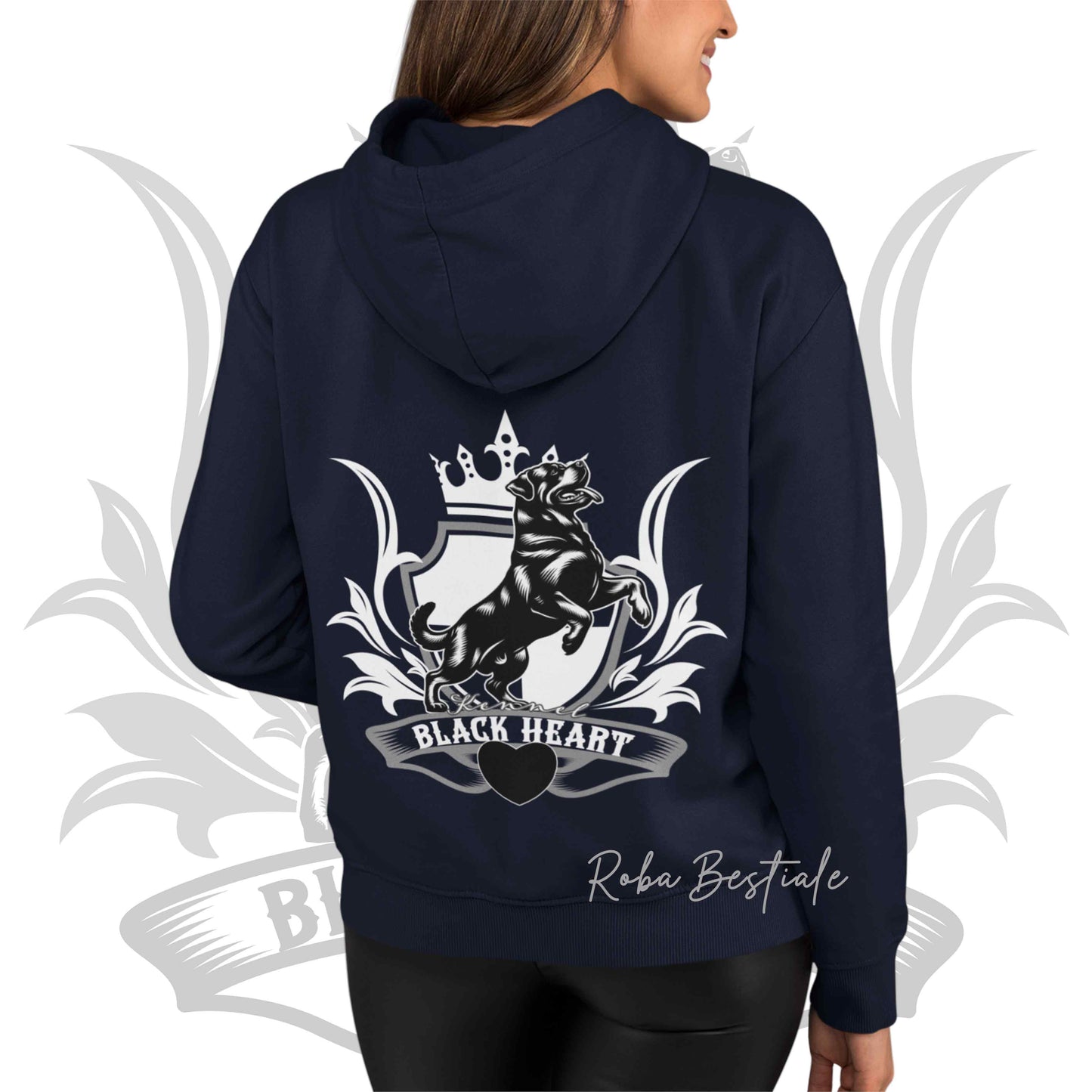 Felpa BLACK HEART Kennel - BLUE NAVY - Felpata, Con Cappuccio e Full Zip, Uomo o Donna - dalla XS alla 5XL