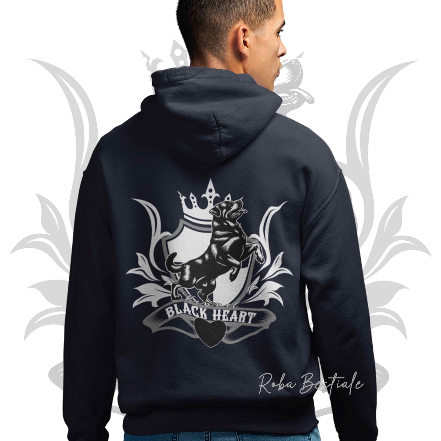 Felpa BLACK HEART Kennel - BLUE NAVY - Felpata, Con Cappuccio e Full Zip, Uomo o Donna - dalla XS alla 5XL