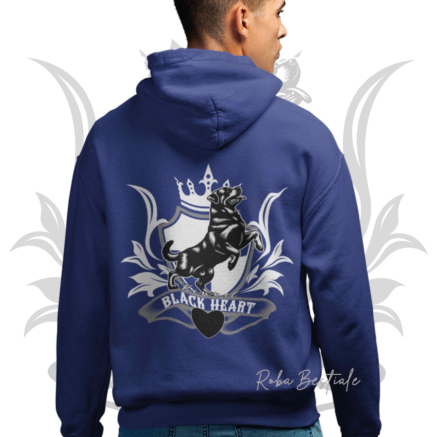 Felpa BLACK HEART Kennel - BLUE ROYAL - Felpata, Con Cappuccio e Full Zip, Uomo o Donna - dalla XS alla 5XL