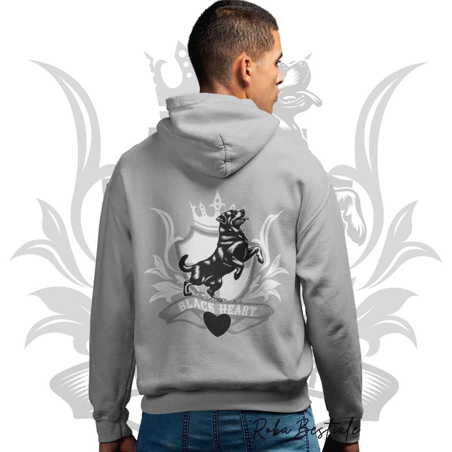 Felpa BLACK HEART Kennel - GRIGIO CHIARO - Felpata, Con Cappuccio e Full Zip, Uomo o Donna - dalla XS alla 5XL