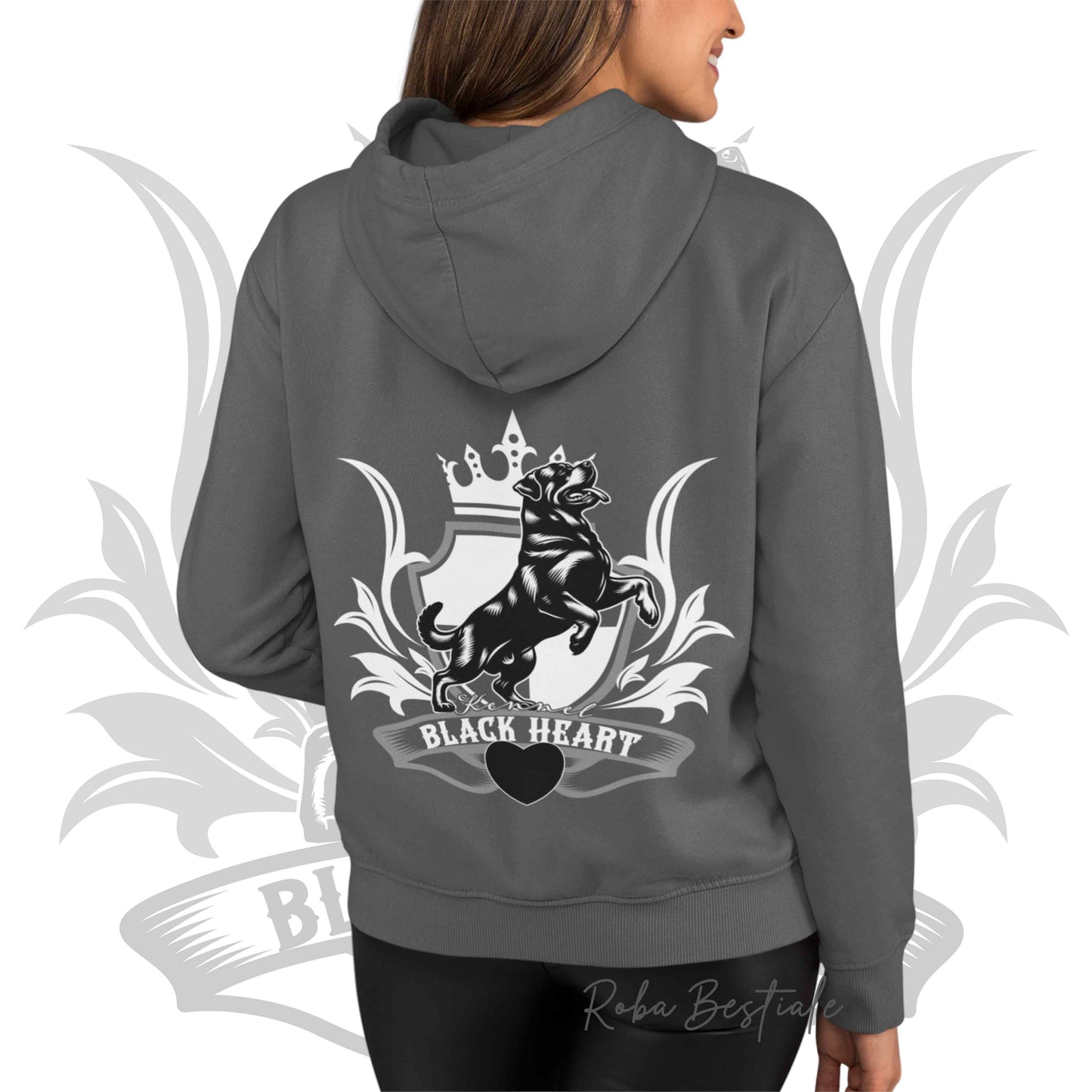 Felpa BLACK HEART Kennel - GRIGIO SCURO - Felpata, Con Cappuccio e Full Zip, Uomo o Donna - dalla XS alla 5XL