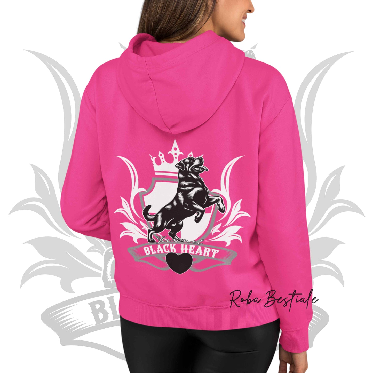 Felpa BLACK HEART Kennel - HOT PINK - Felpata, Con Cappuccio e Full Zip, Uomo o Donna - dalla XS alla 5XL