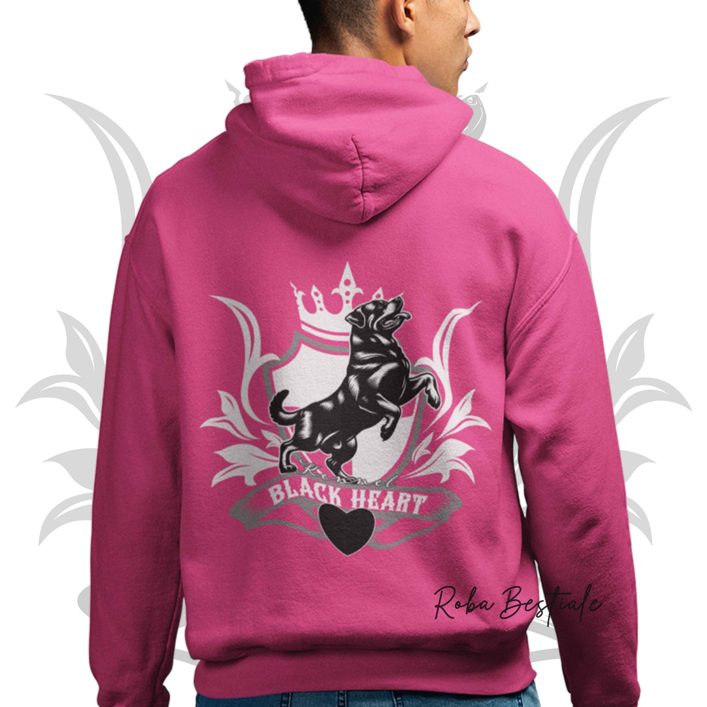 Felpa BLACK HEART Kennel - HOT PINK - Felpata, Con Cappuccio e Full Zip, Uomo o Donna - dalla XS alla 5XL