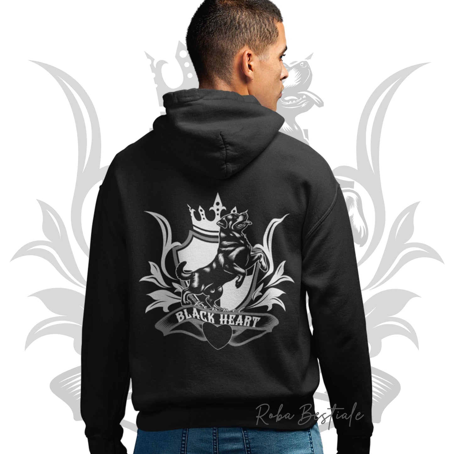 Felpa BLACK HEART Kennel - NERA - Felpata, Con Cappuccio e Full Zip, Uomo o Donna - dalla XS alla 5XL
