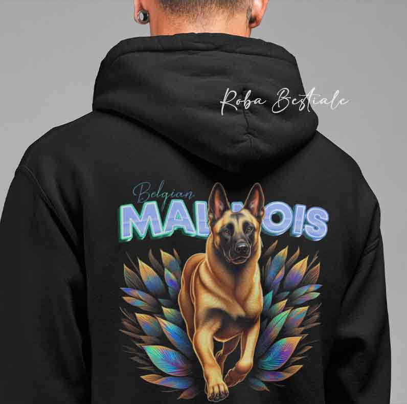 Felpa invernale HOLO - PASTORE BELGA MALINOIS - Con Cappuccio, Unisex - Nera - dalla XS alla 3XL