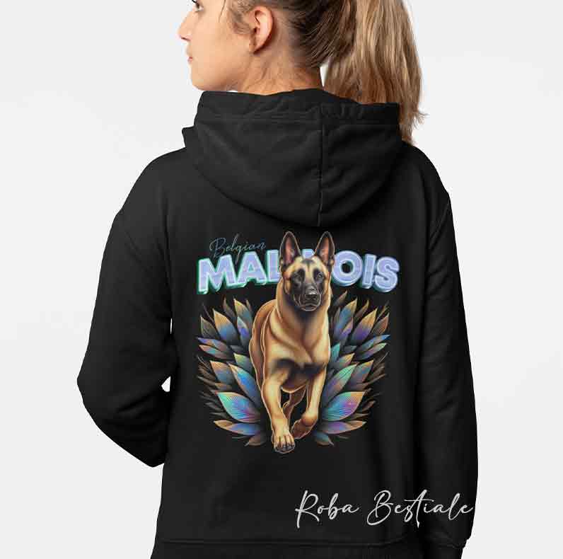 Felpa invernale HOLO - PASTORE BELGA MALINOIS - Con Cappuccio, Unisex - Nera - dalla XS alla 3XL