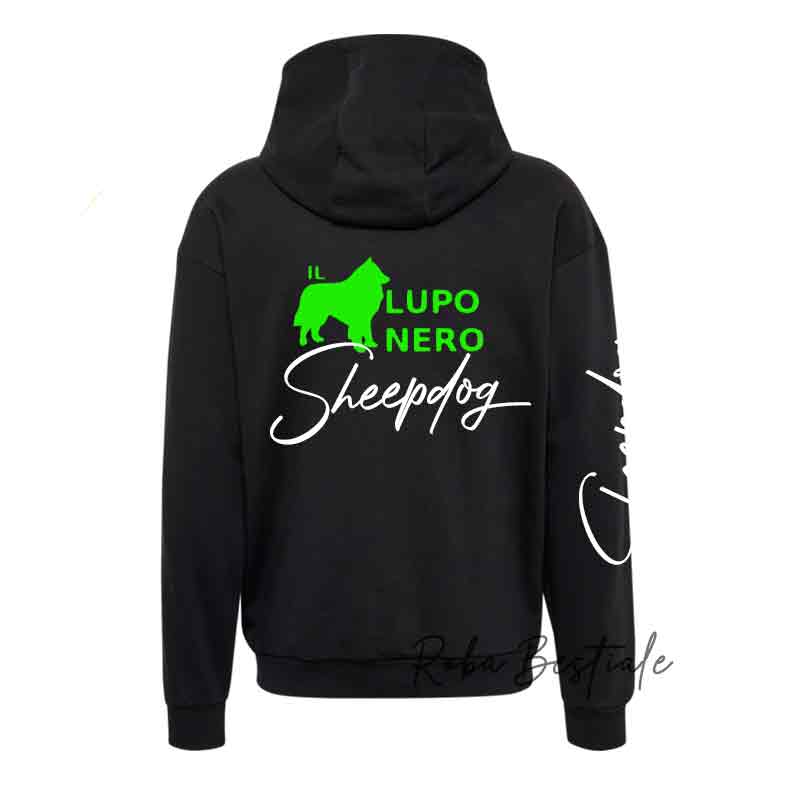Felpa Invernale IL LUPO NERO - Unisex - Cappuccio e Tasche a Canguro - Nera dalla XS alla 3XL