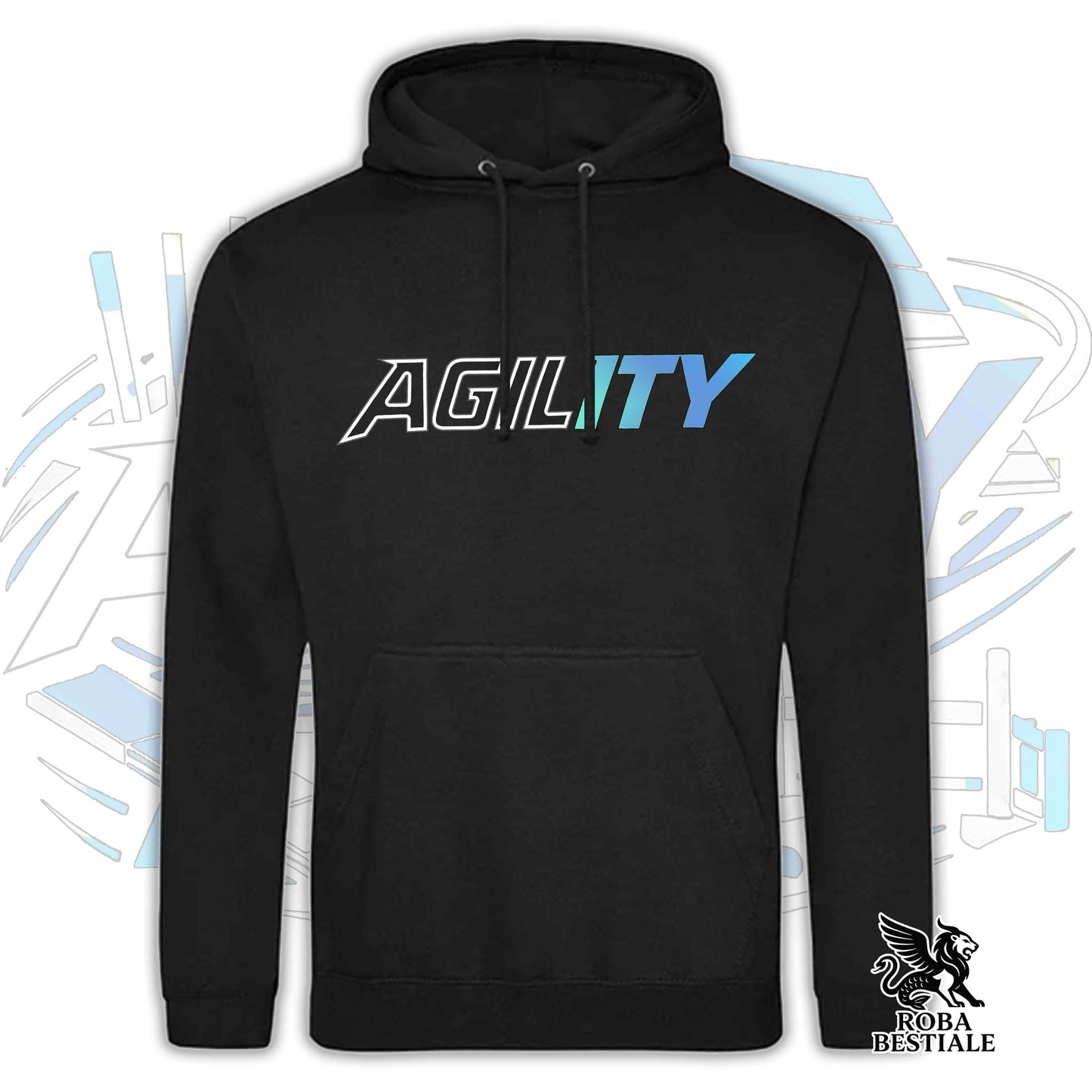 Felpa PURE AGILITY - Stampa BLUE - Con Cappuccio e Tasconi, Unisex, in tanti colori - dalla XS alla 5XL