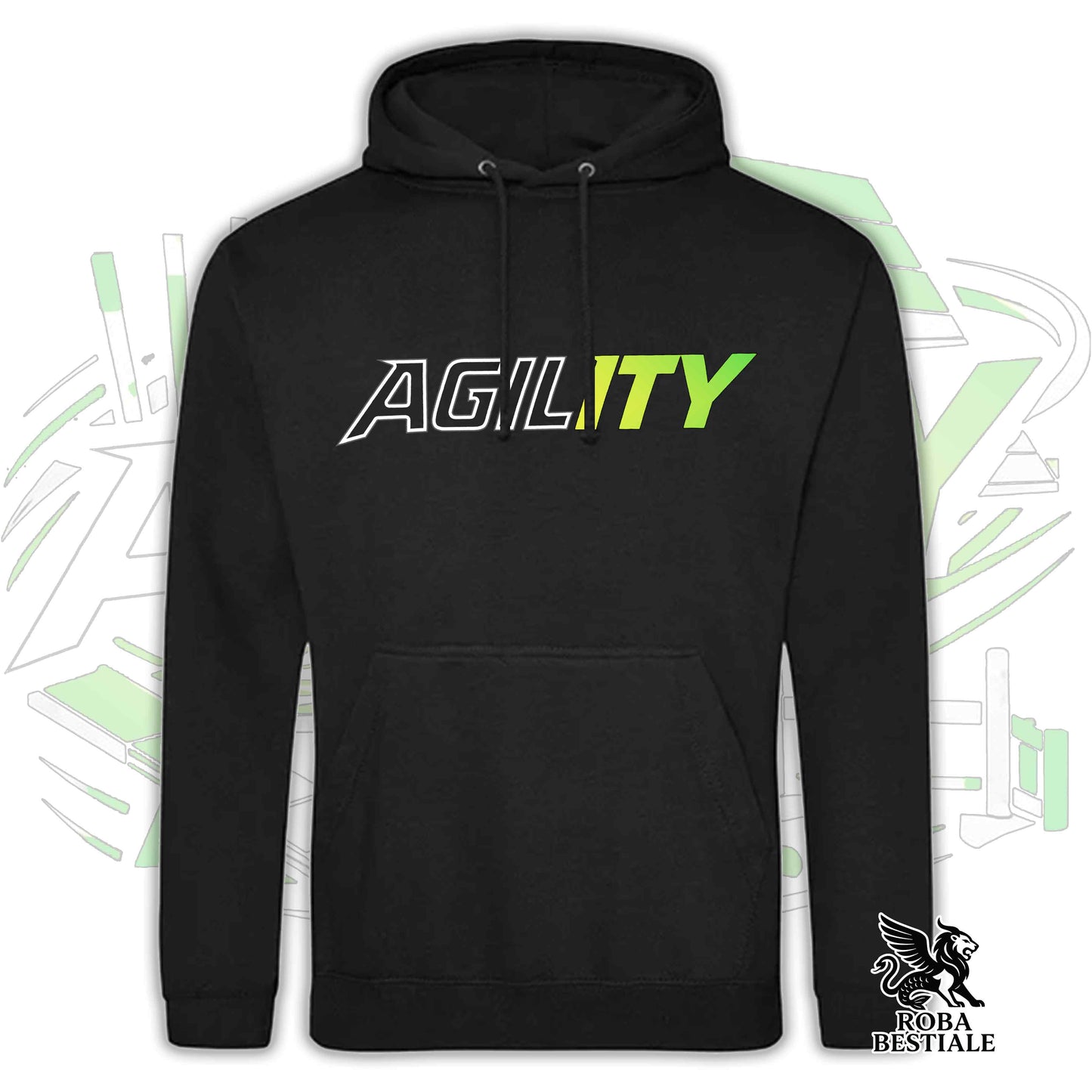 Felpa PURE AGILITY - Stampa VERDE - Con Cappuccio e Tasconi, Unisex, in tanti colori - dalla XS alla 5XL