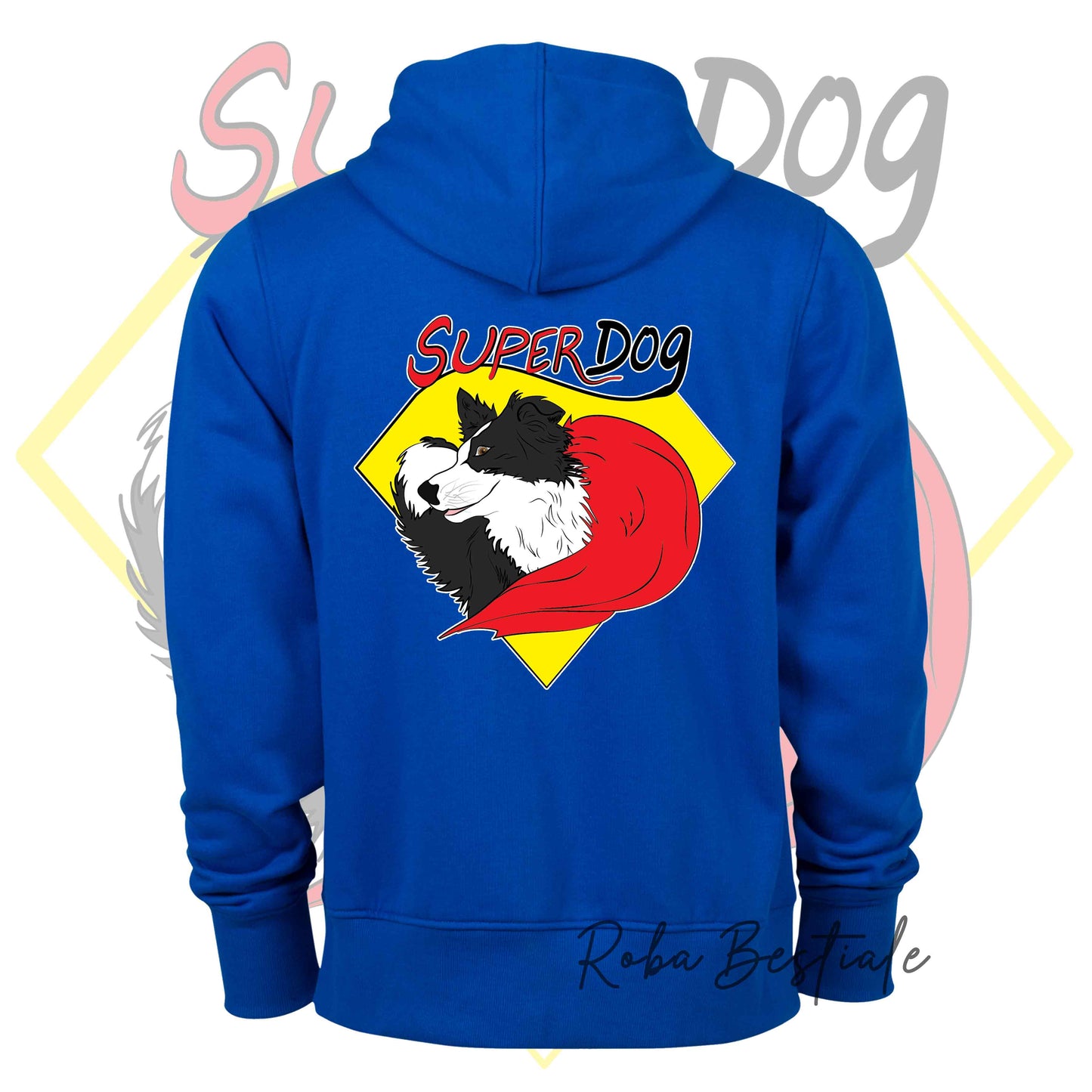 Felpa Invernale Full Zip SUPERDOG - Con Cappuccio, Unisex - Blue Royal, dalla XS alla 3XL