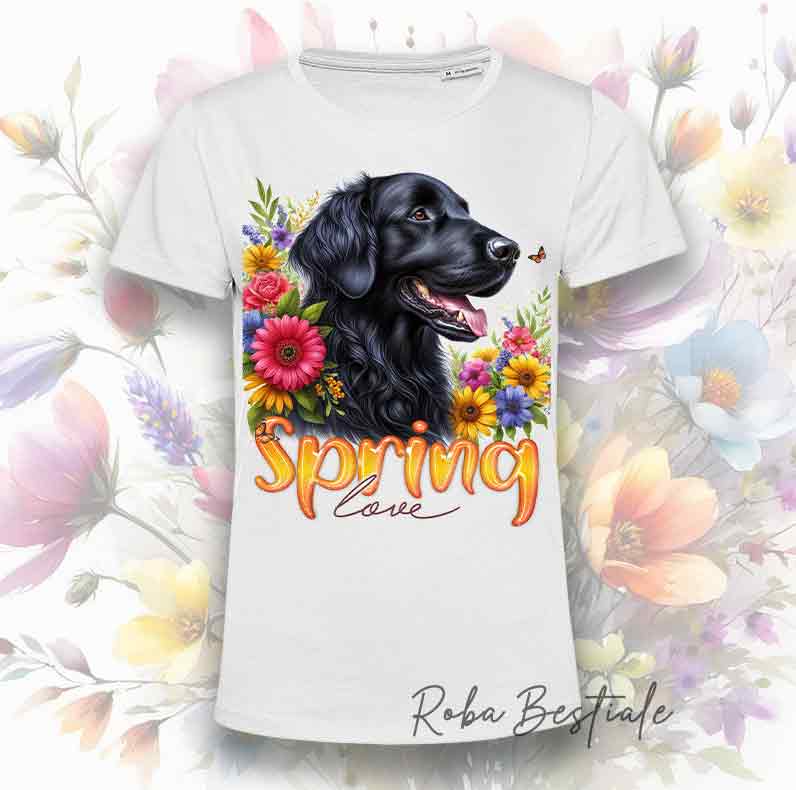 T-Shirt SPRING LOVE - FLAT COATED RETRIEVER Nero