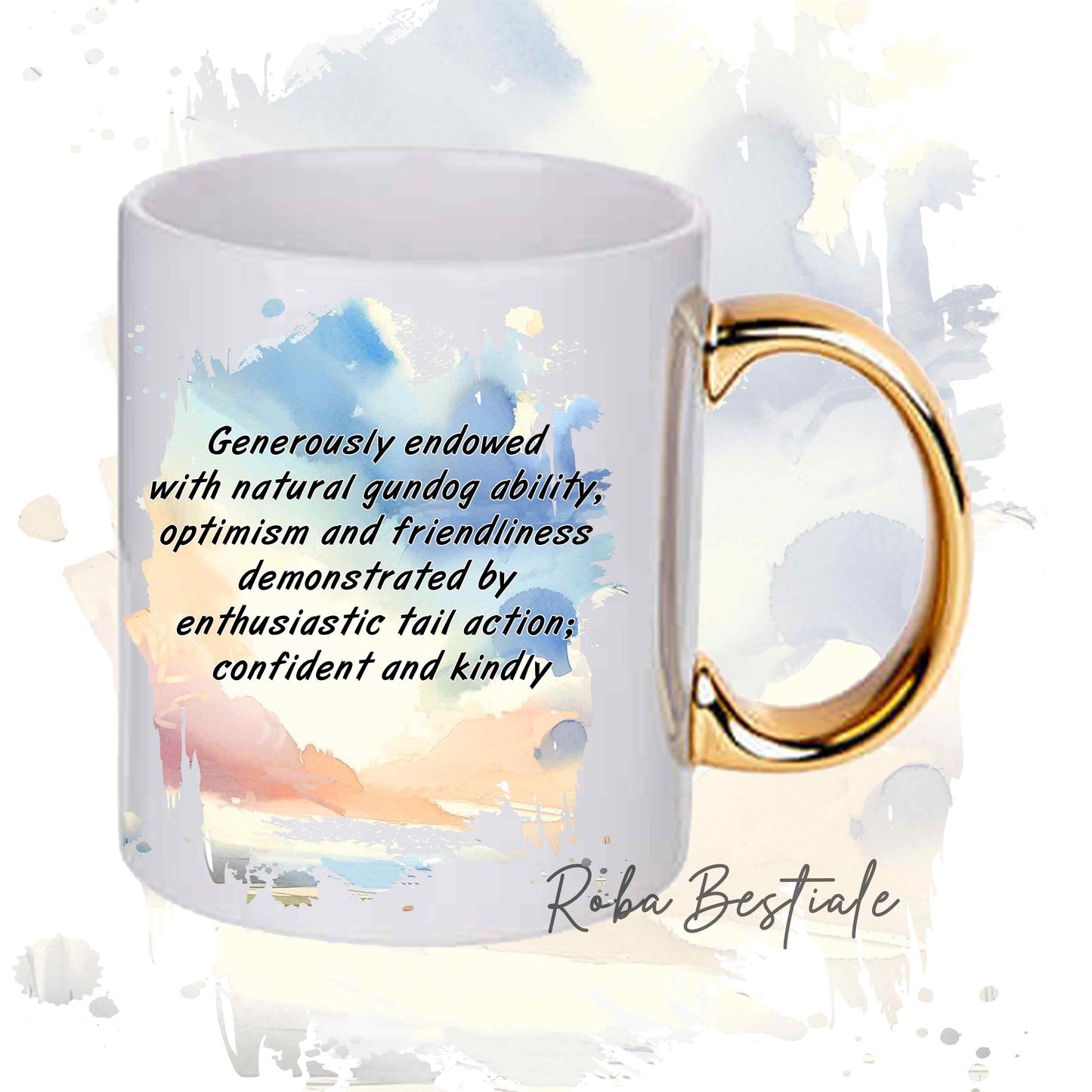 Tazza BEHAVIOR - FLAT COATED RETRIEVER Nero - Standard FCI - In Ceramica, con manico dorato - 330 ml