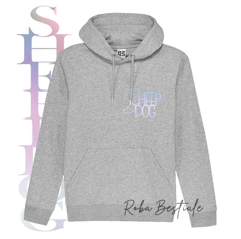 Felpa FLASHY SHEEPDOG - BORDER COLLIE Merle - Unisex - Nera o Grigia - dalla XS alla 3XL - Scritta Olografica Cangiante!