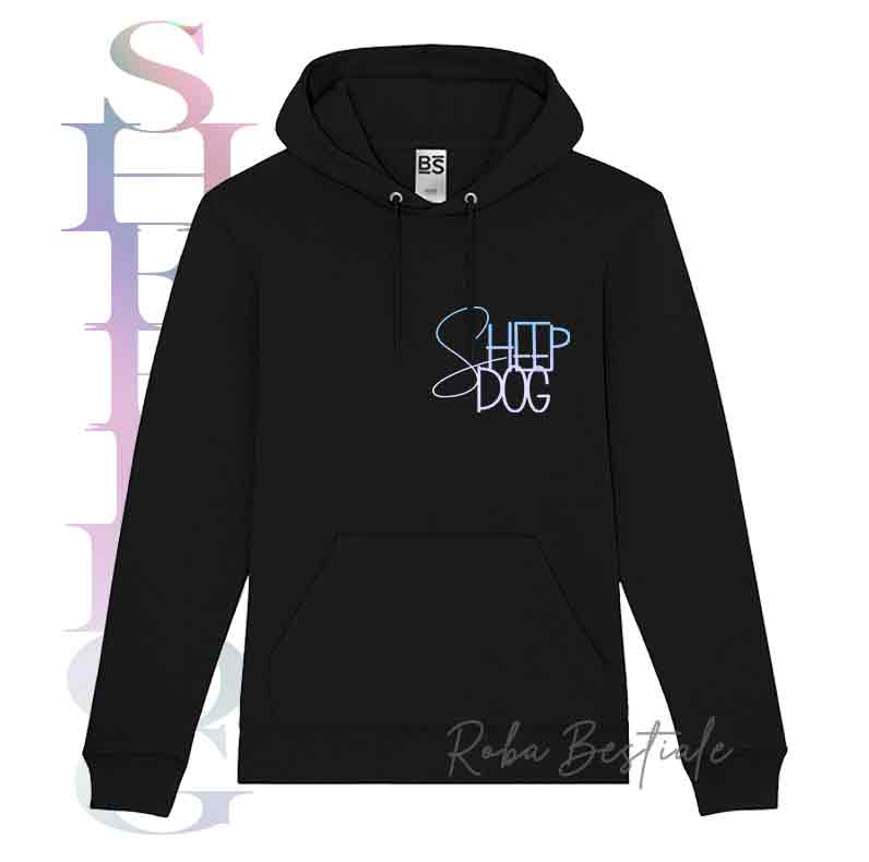 Felpa FLASHY SHEEPDOG - PASTORE TEDESCO - Unisex - Nera o Grigia - dalla XS alla 3XL - Scritta Olografica Cangiante!