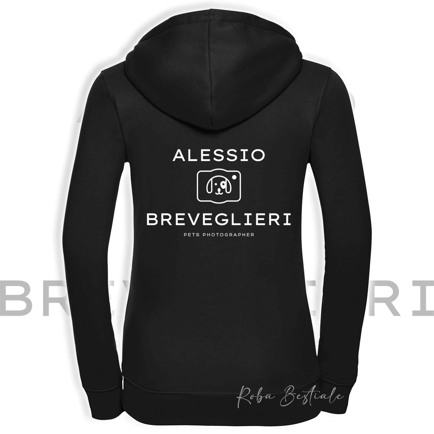 Felpa Invernale - ALESSIO BREVIGLIERI - PET PHOTOGRAPHER - Con Cappuccio e Full Zip, Uomo o Donna, Nera - dalla XS alla 5XL