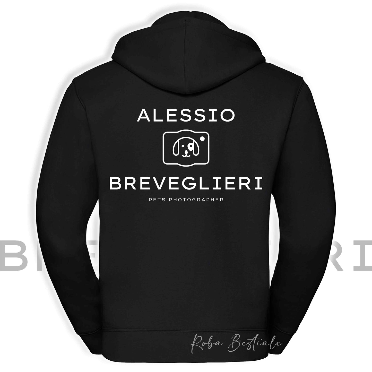 Felpa Invernale - ALESSIO BREVIGLIERI - PET PHOTOGRAPHER - Con Cappuccio e Full Zip, Uomo o Donna, Nera - dalla XS alla 5XL
