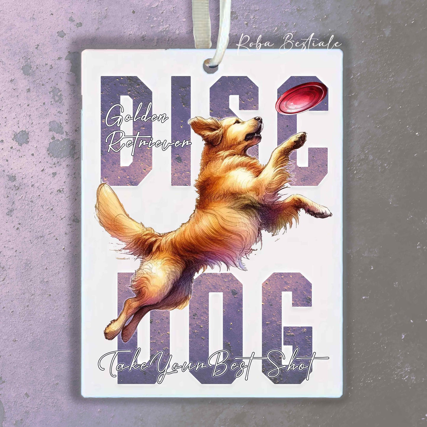 Deodorante Auto APTITUDE - DISC DOG - GOLDEN RETRIEVER - In Feltro, con cordino - 7,5 x 10 cm