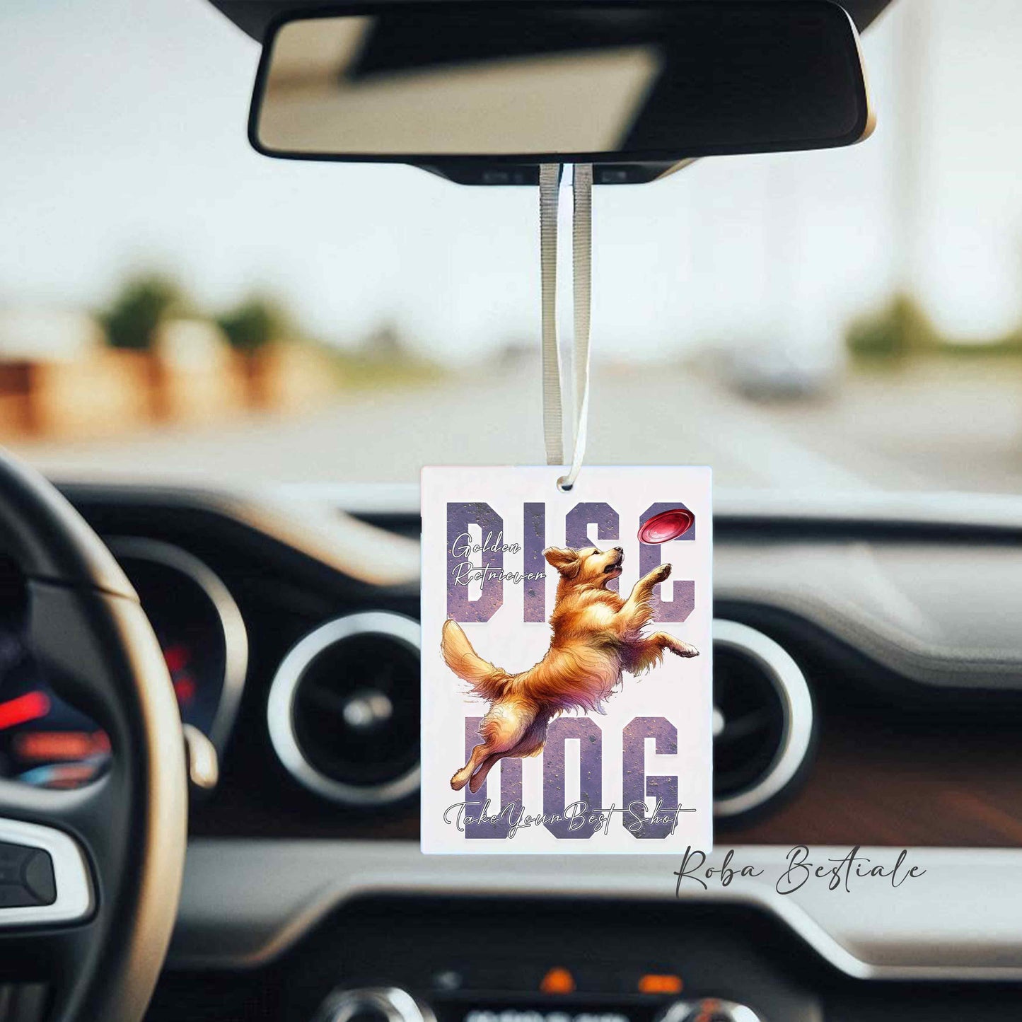 Deodorante Auto APTITUDE - DISC DOG - GOLDEN RETRIEVER - In Feltro, con cordino - 7,5 x 10 cm
