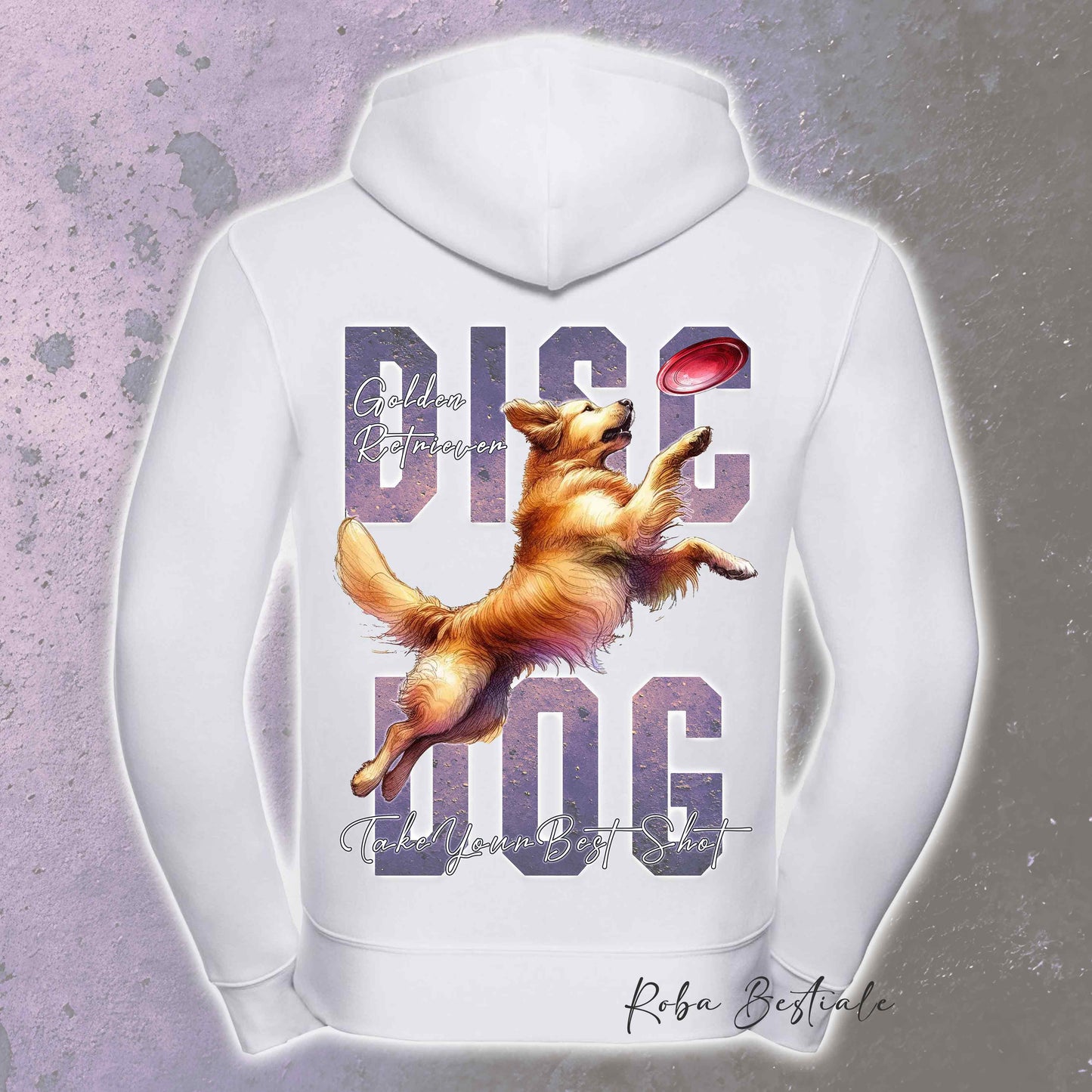 Felpa APTITUDE - DISC DOG - GOLDEN RETRIEVER - Con Cappuccio e Full Zip, Uomo o Donna, in tanti colori - dalla XS alla 5XL