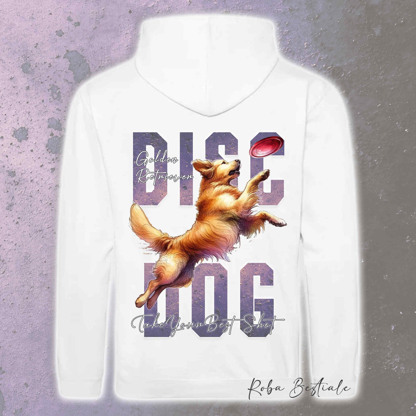 Felpa APTITUDE - DISC DOG - GOLDEN RETRIEVER - Con Cappuccio e Tasconi, Unisex, in tanti colori - dalla XS alla 5XL