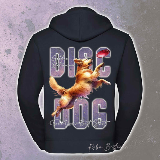 Felpa APTITUDE - DISC DOG - GOLDEN RETRIEVER - Con Cappuccio e Full Zip, Uomo o Donna, in tanti colori - dalla XS alla 5XL