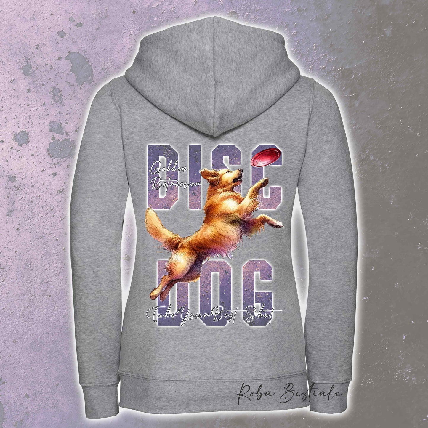 Felpa APTITUDE - DISC DOG - GOLDEN RETRIEVER - Con Cappuccio e Full Zip, Uomo o Donna, in tanti colori - dalla XS alla 5XL