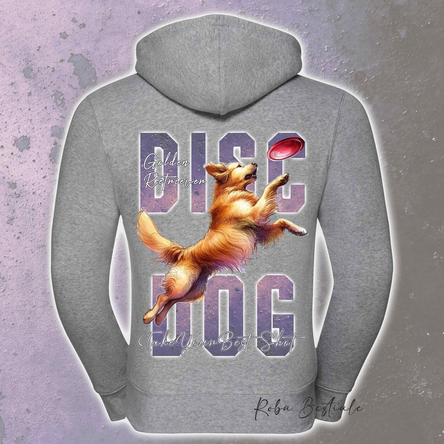 Felpa APTITUDE - DISC DOG - GOLDEN RETRIEVER - Con Cappuccio e Full Zip, Uomo o Donna, in tanti colori - dalla XS alla 5XL