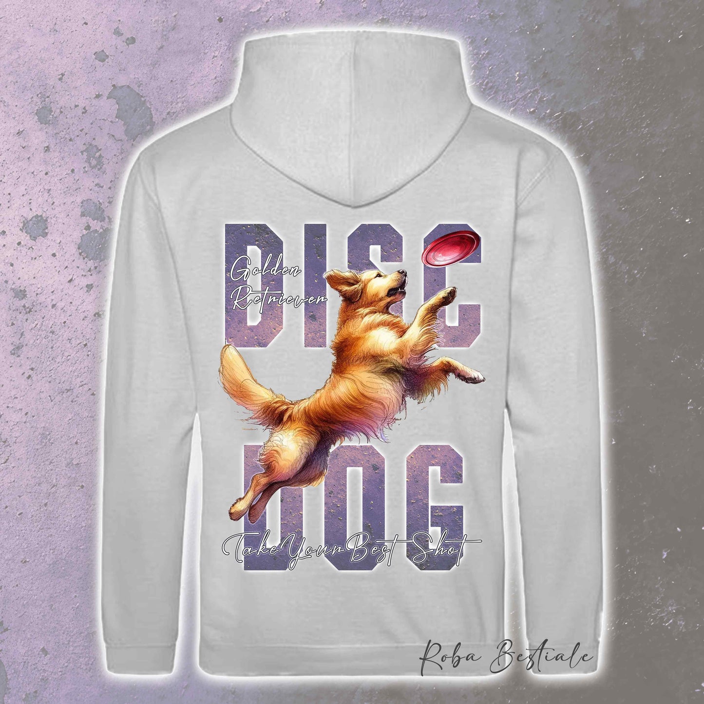 Felpa APTITUDE - DISC DOG - GOLDEN RETRIEVER - Con Cappuccio e Tasconi, Unisex, in tanti colori - dalla XS alla 5XL