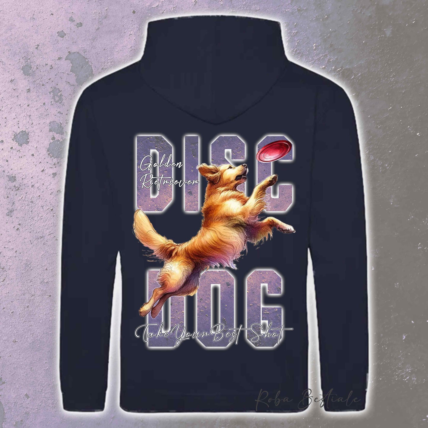 Felpa APTITUDE - DISC DOG - GOLDEN RETRIEVER - Con Cappuccio e Tasconi, Unisex, in tanti colori - dalla XS alla 5XL