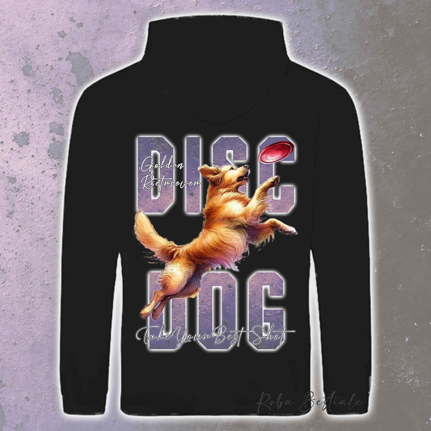 Felpa APTITUDE - DISC DOG - GOLDEN RETRIEVER - Con Cappuccio e Tasconi, Unisex, in tanti colori - dalla XS alla 5XL