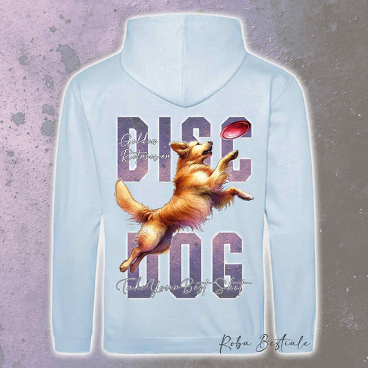 Felpa APTITUDE - DISC DOG - GOLDEN RETRIEVER - Con Cappuccio e Tasconi, Unisex, in tanti colori - dalla XS alla 5XL