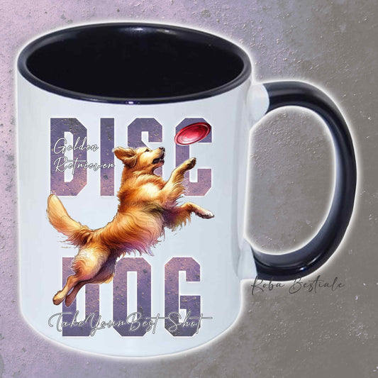 Tazza APTITUDE - DISC DOG - GOLDEN RETRIEVER - In Ceramica, con manico e interno colorato - 330 ml