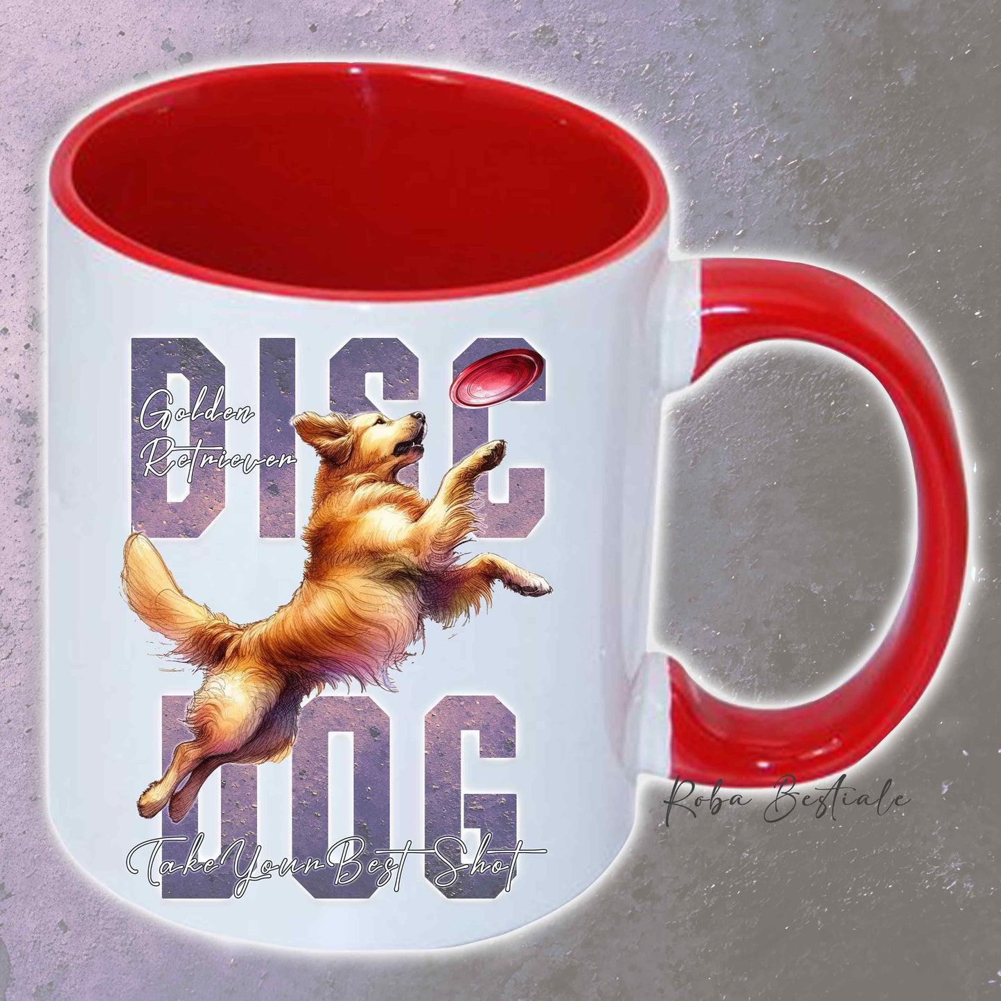 Tazza APTITUDE - DISC DOG - GOLDEN RETRIEVER - In Ceramica, con manico e interno colorato - 330 ml