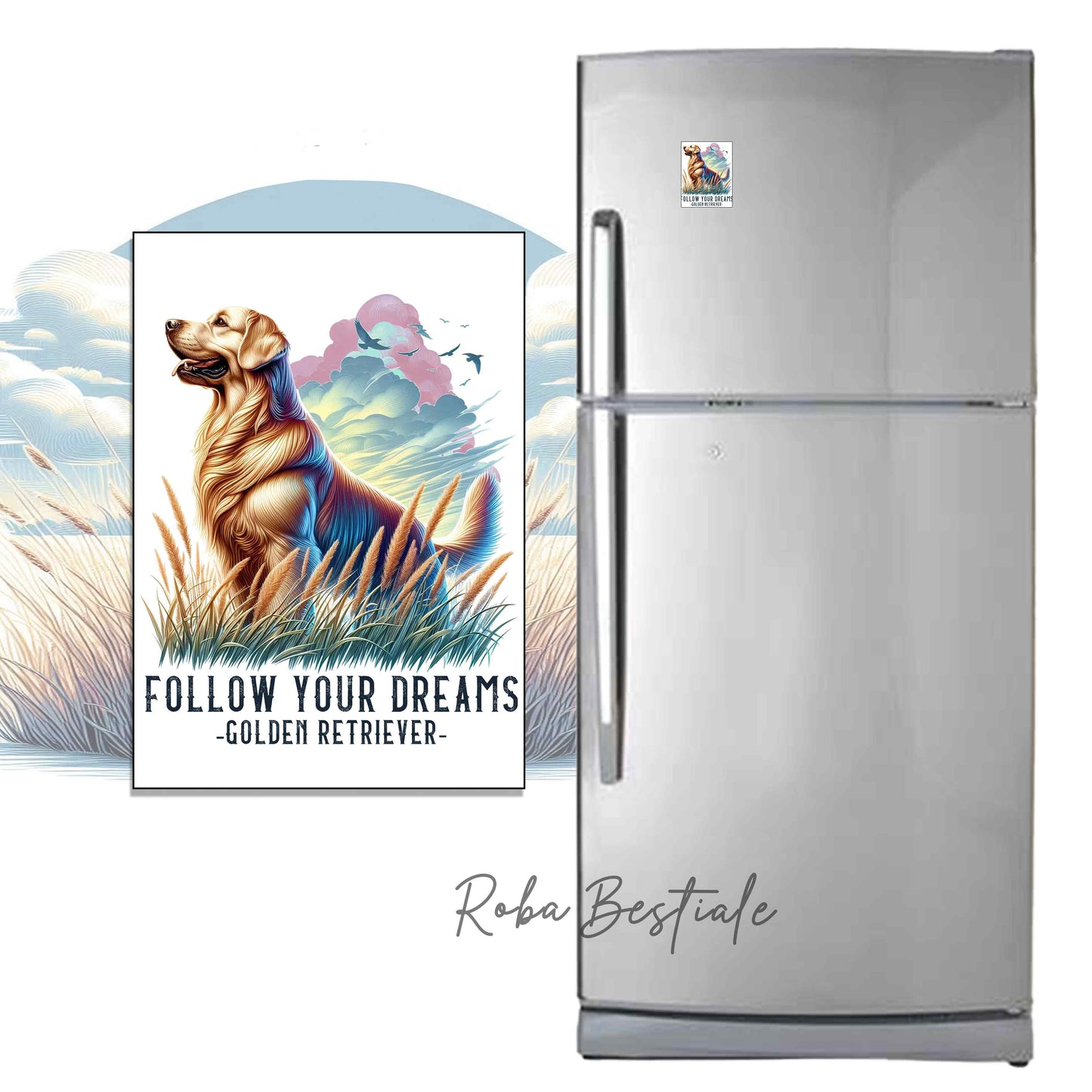 Calamita QUOTES "DREAM" - GOLDEN RETRIEVER - in MDF, 7x5 cm