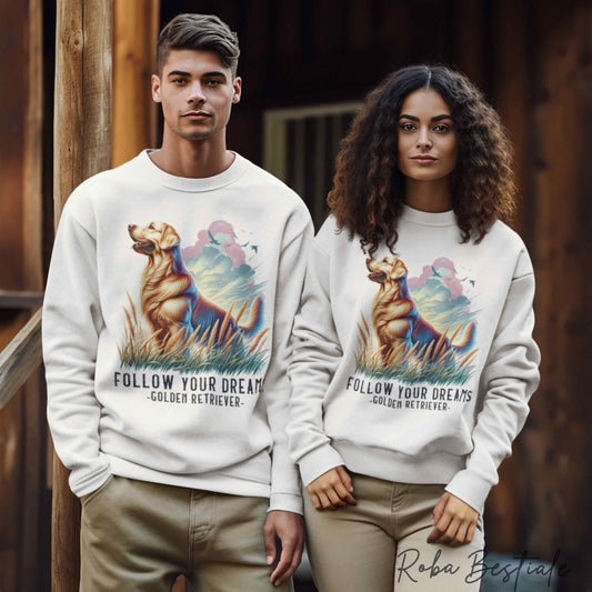 QUOTES "DREAM" Winter Sweatshirt - GOLDEN RETRIEVER - Crew Neck, Unisex - Off White, White, or Gray - XS to 3XL