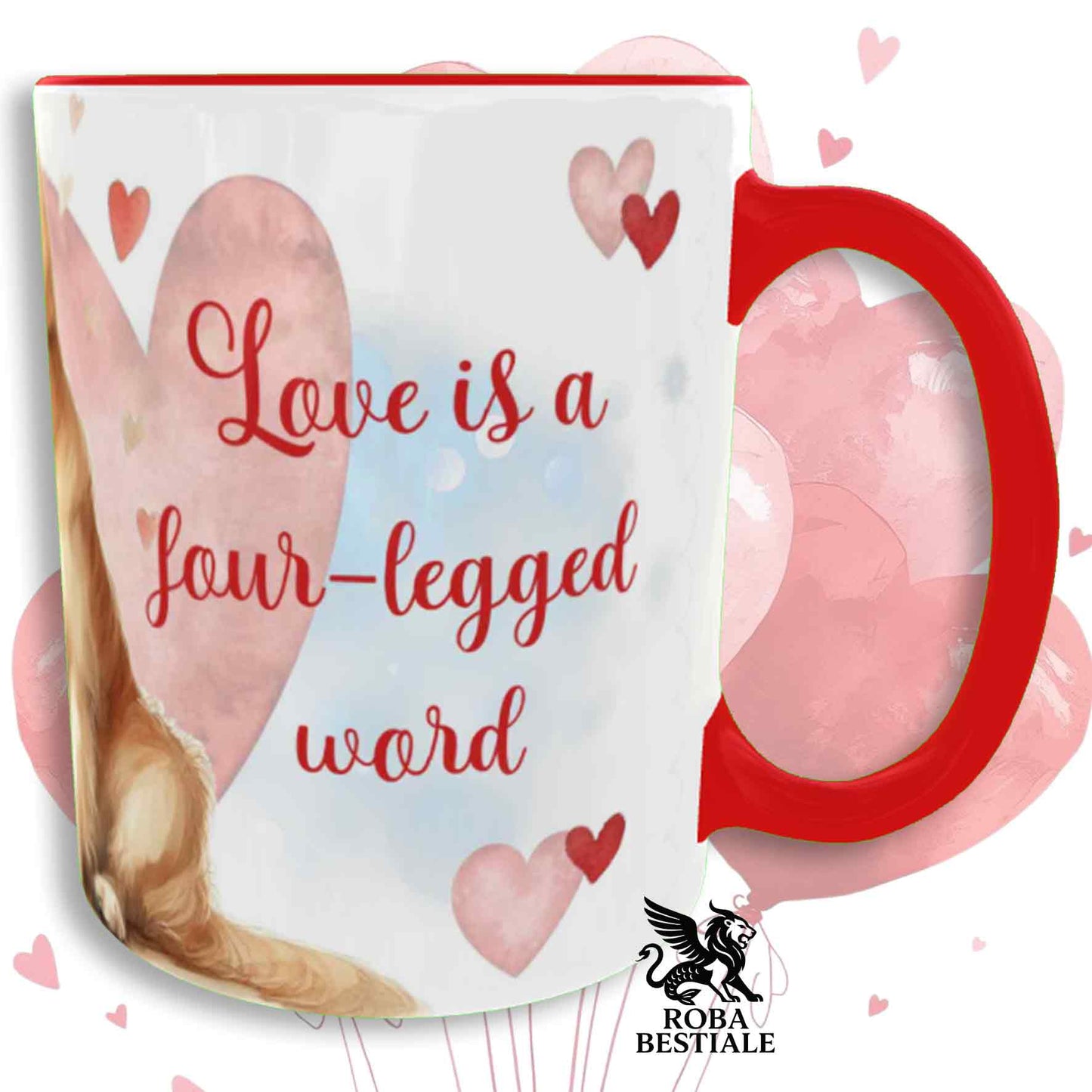 Tazza LOVE ME - GOLDEN RETRIEVER - In Ceramica, con dettagli Rossi - 330 ml