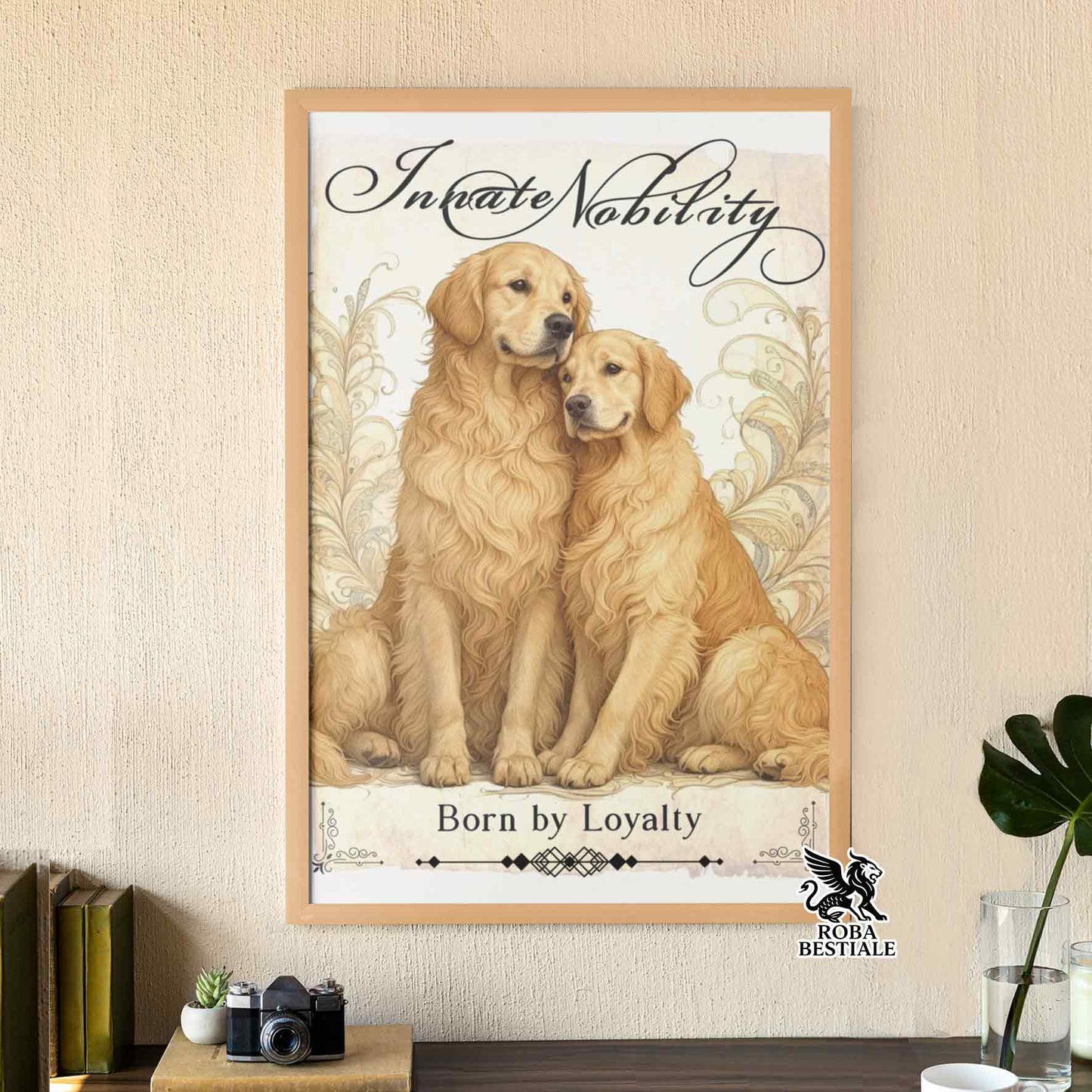 Quadretto NOBILITY - GOLDEN RETRIEVER - Con cornice in legno, formato A4