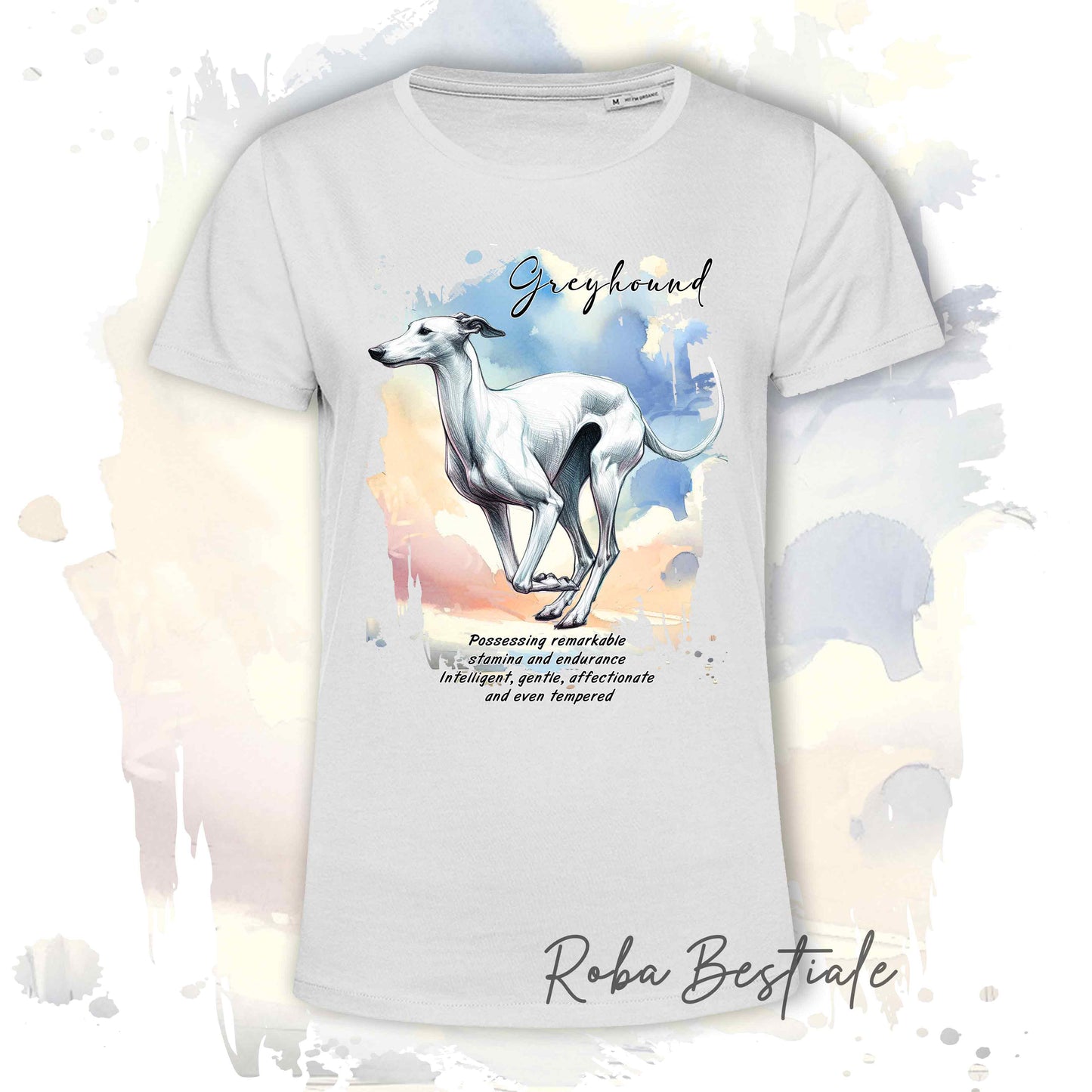 T-Shirt BEHAVIOR - GREYHOUND Bianco - Standard FCI - 100% Cotone, Bianca, Uomo o Donna - dalla XS alla 5XL