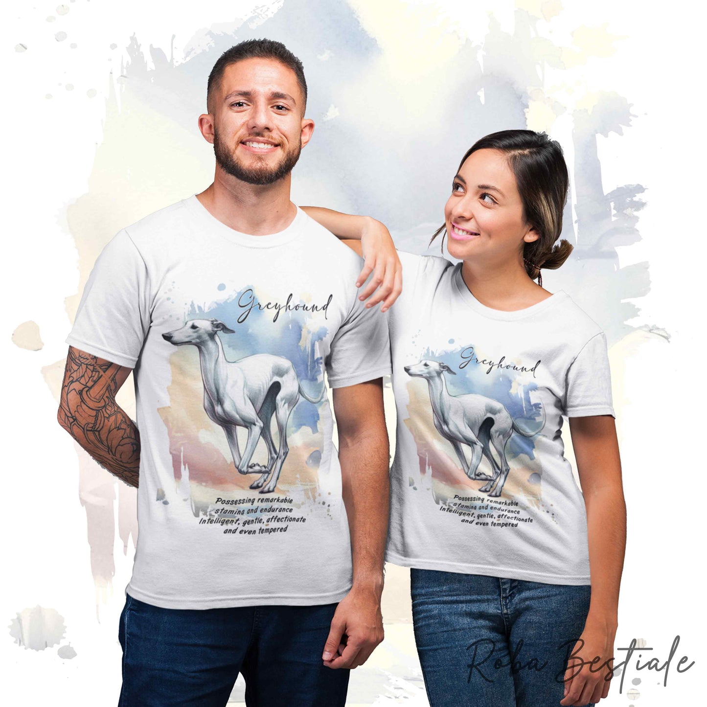 T-Shirt BEHAVIOR - GREYHOUND Bianco - Standard FCI - 100% Cotone, Bianca, Uomo o Donna - dalla XS alla 5XL
