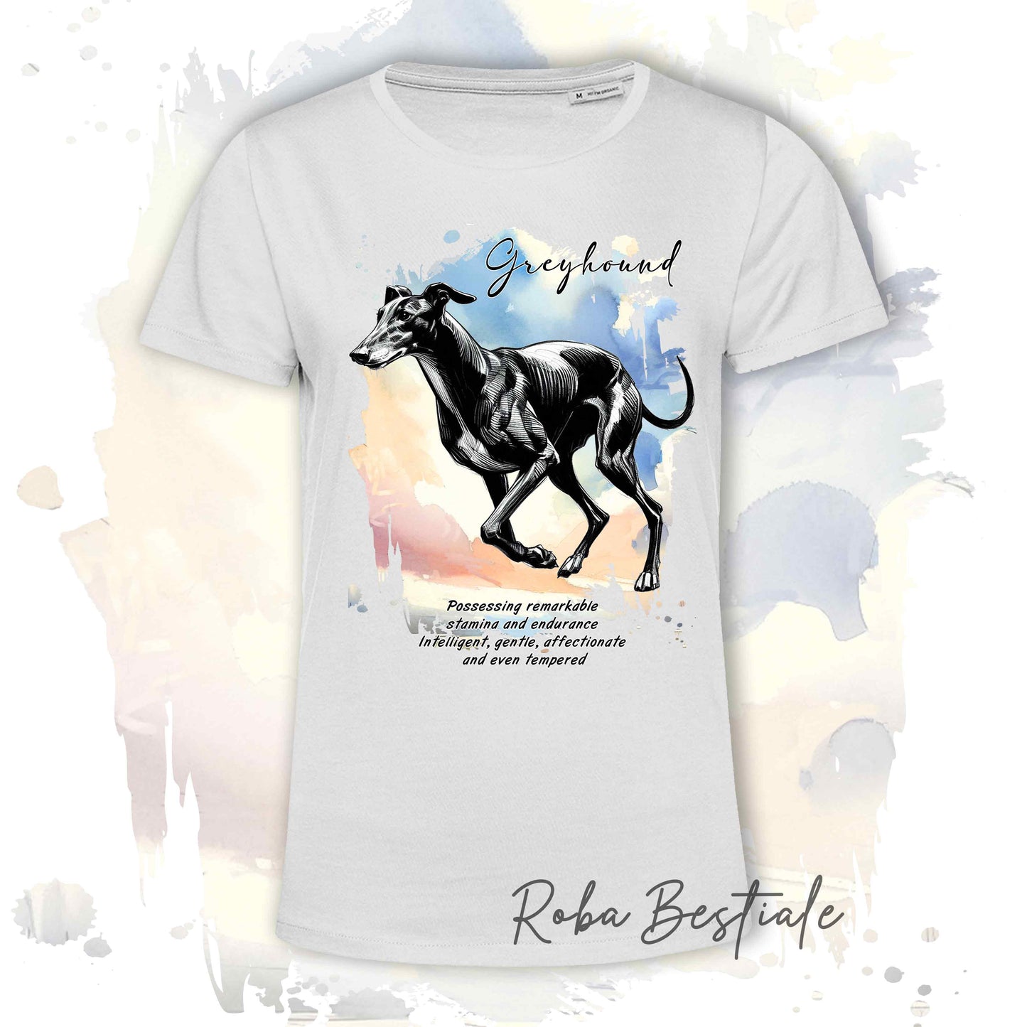 T-Shirt BEHAVIOR - GREYHOUND Nero - Standard FCI - 100% Cotone, Bianca, Uomo o Donna - dalla XS alla 5XL