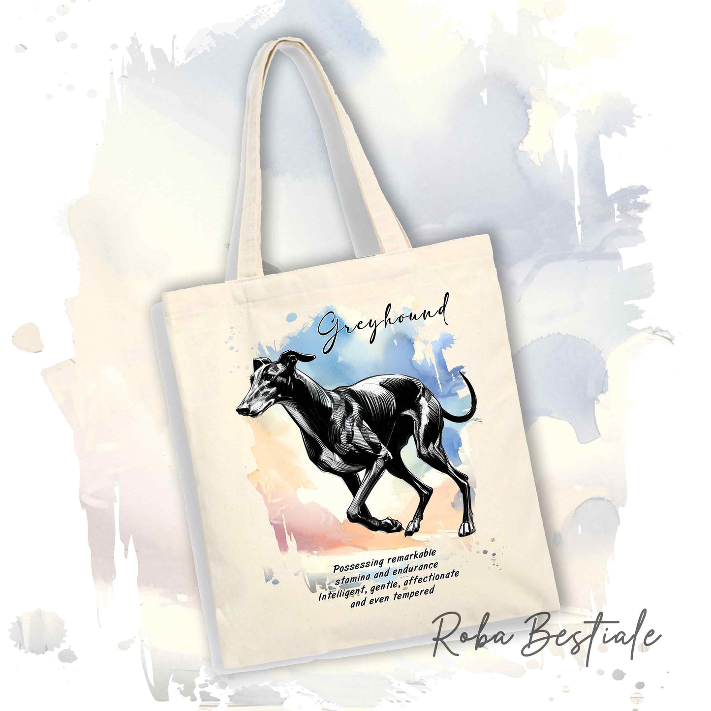 Shopper BEHAVIOR - GREYHOUND Nero - Standard FCI - Diversi colori disponibili, 100% Cotone