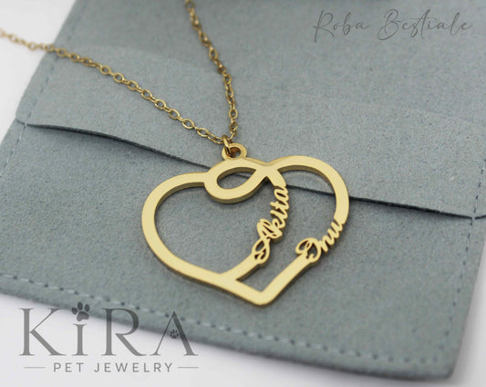 Collana KIRA PET JEWERLY - HEARTS - AKITA INU - In Acciaio Inox in color ORO - Con catenella a maglia fine