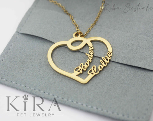 Collana KIRA PET JEWERLY - HEARTS - BORDER COLLIE - In Acciaio Inox color ORO - Con catenella a maglia fine
