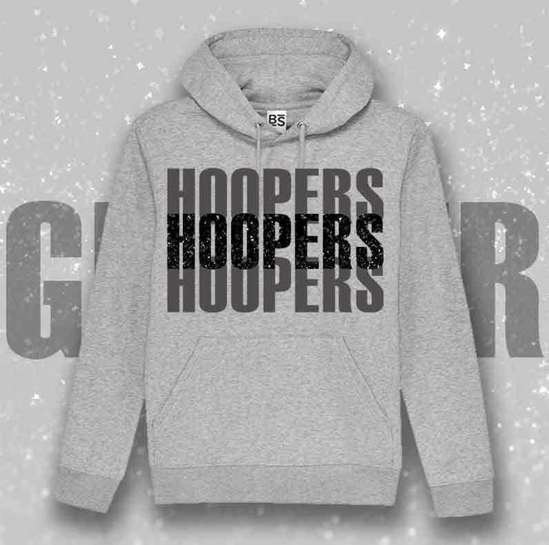 Felpa SOLO SCRITTE - HOOPERS - Nera o Grigia, Scritta in Vinile GLITTER Ultra Brillante in colore a scelta - Unisex - dalla XS alla 3XL