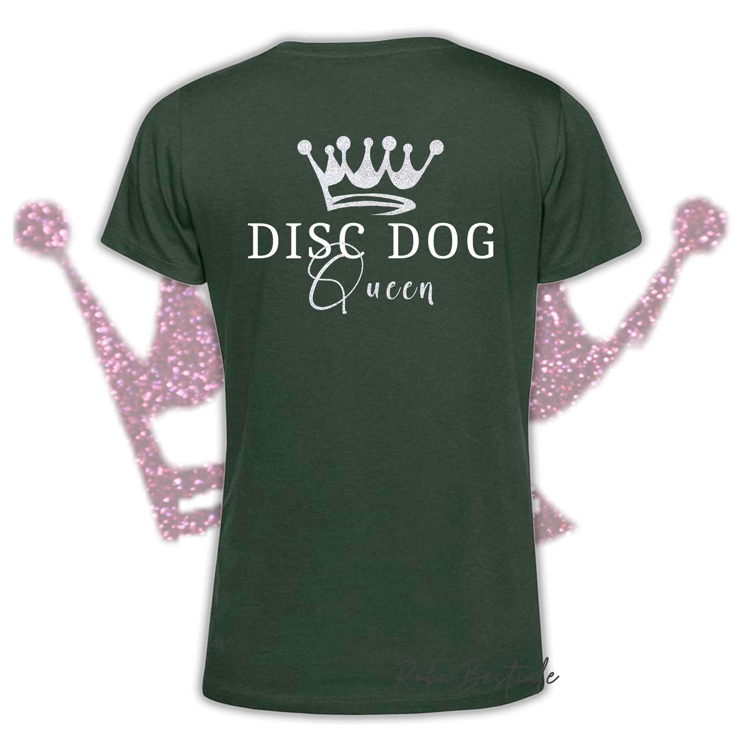 T-Shirt HRH - DISC DOG QUEEN - Uomo o Donna, HOT COLORS - Applicazioni BIANCO GLITTER! - dalla XS alla 5XL