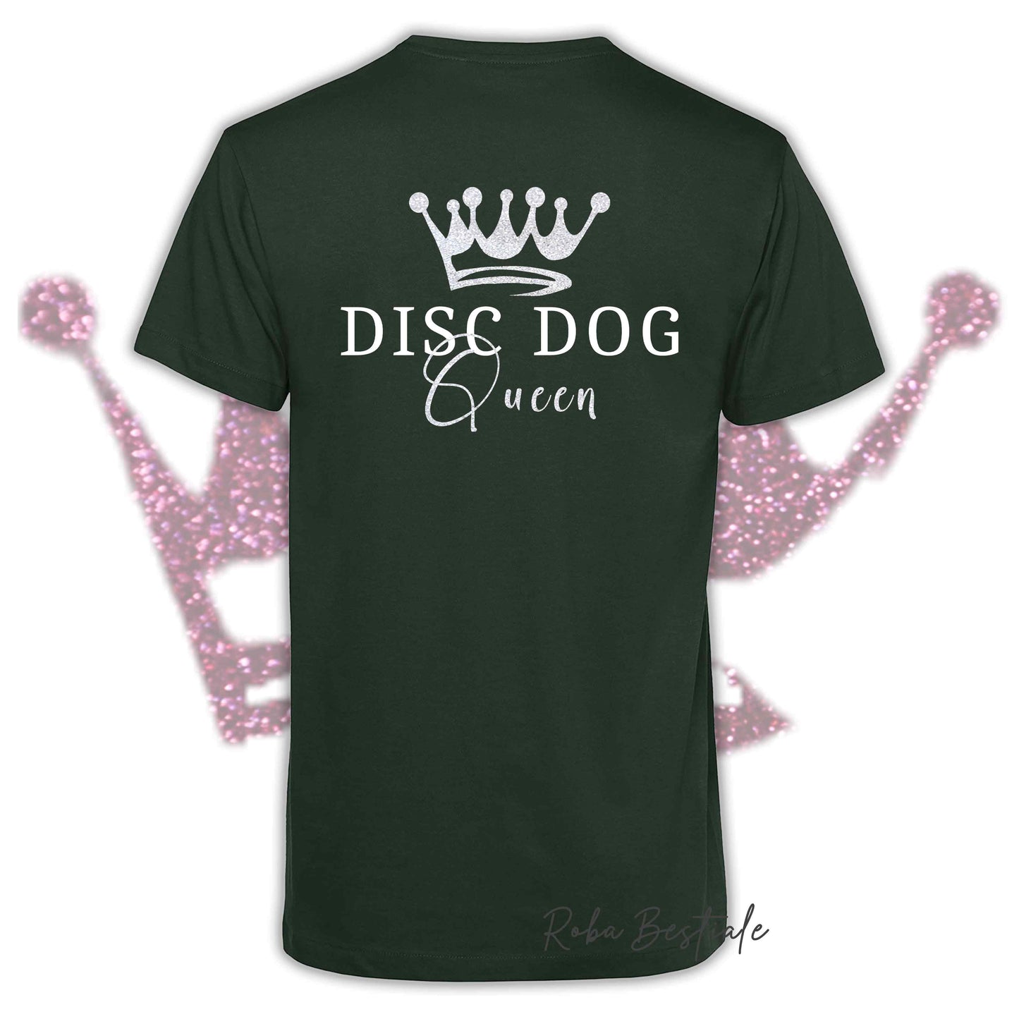 T-Shirt HRH - DISC DOG QUEEN - Uomo o Donna, HOT COLORS - Applicazioni BIANCO GLITTER! - dalla XS alla 5XL